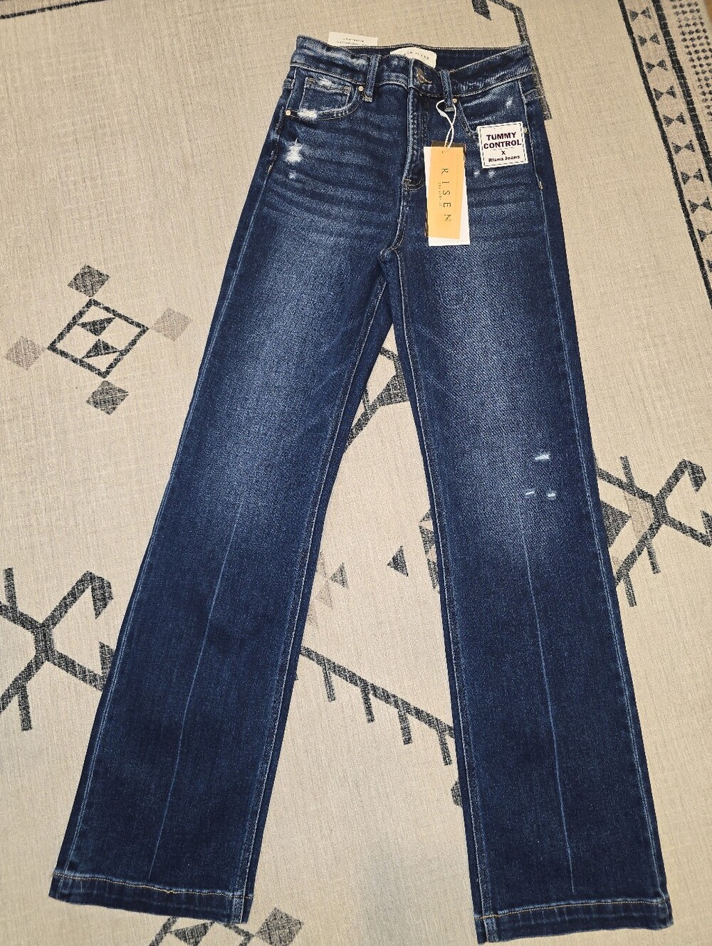 Risen Tummy Control High Rise Straight Leg Jeans Dark Wash 3/26 RDP5947 NWT